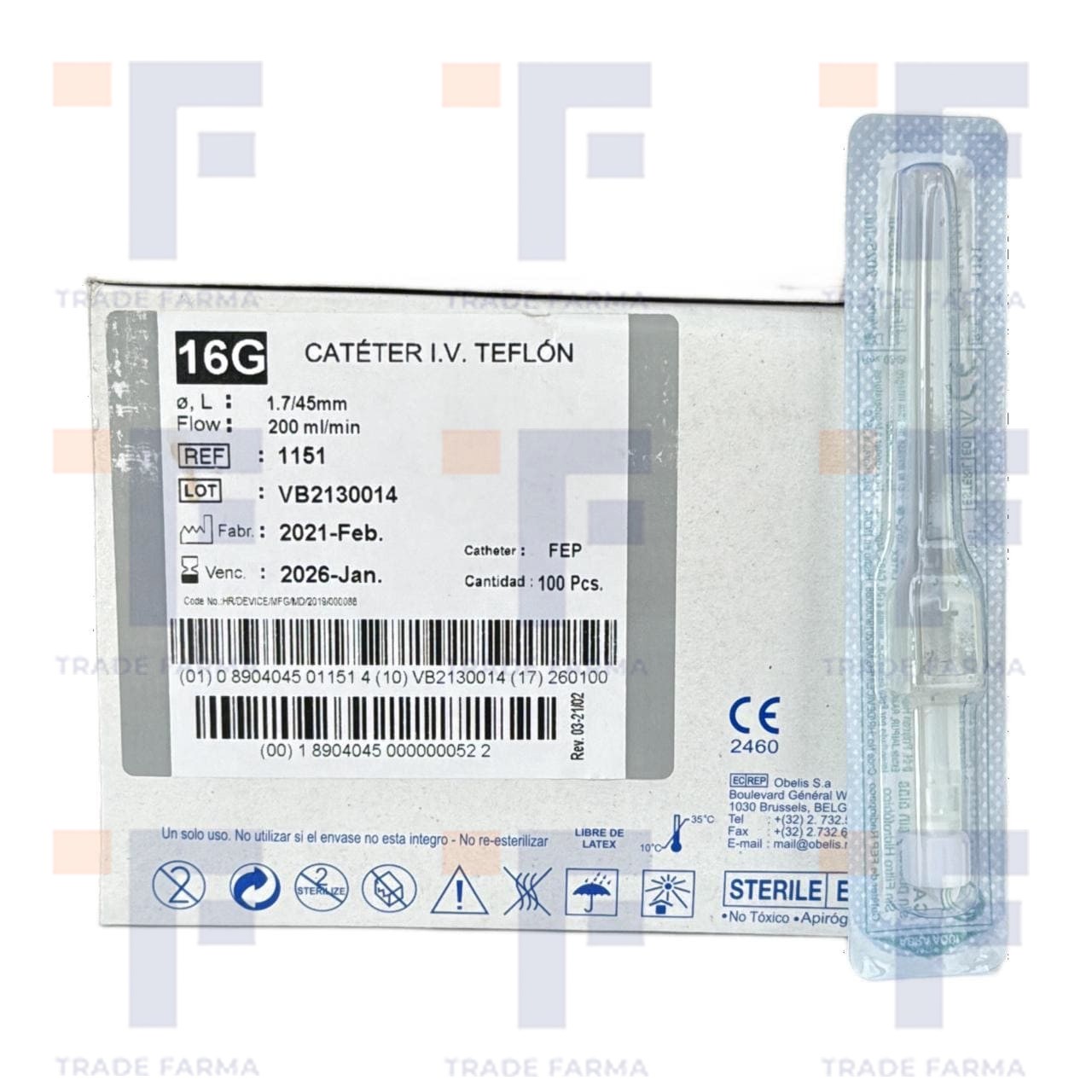 16 G CATETER IV RADIOPACO  CON CANULA DE TEFLON O VIALON Y AGUJA GUIA 16 G (TIPO ABBOCAT)